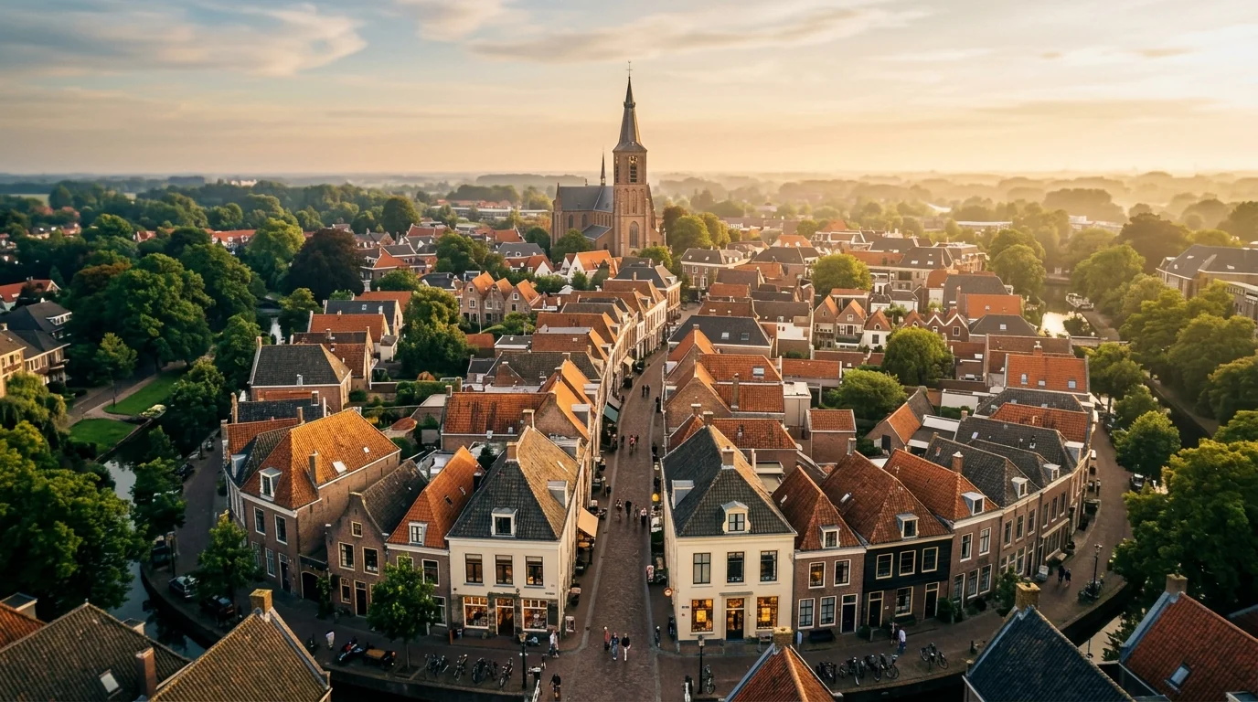Aerial Brabant town centre at golden hour — local SEO context.