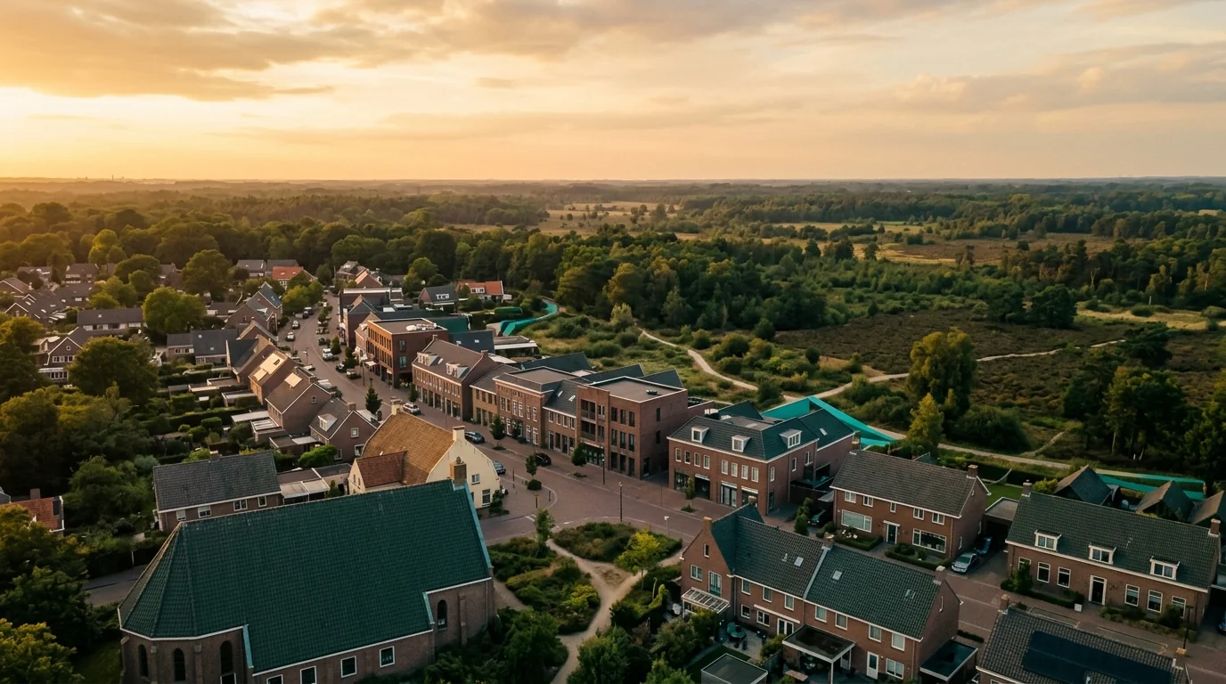 Brabants dorpsrand met Maashorst. Uden regionaal retail-centrum.